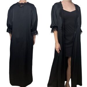 Vintage Christian Dior Robe Black Lace Long Romantic Puff Sleeve Size Medium